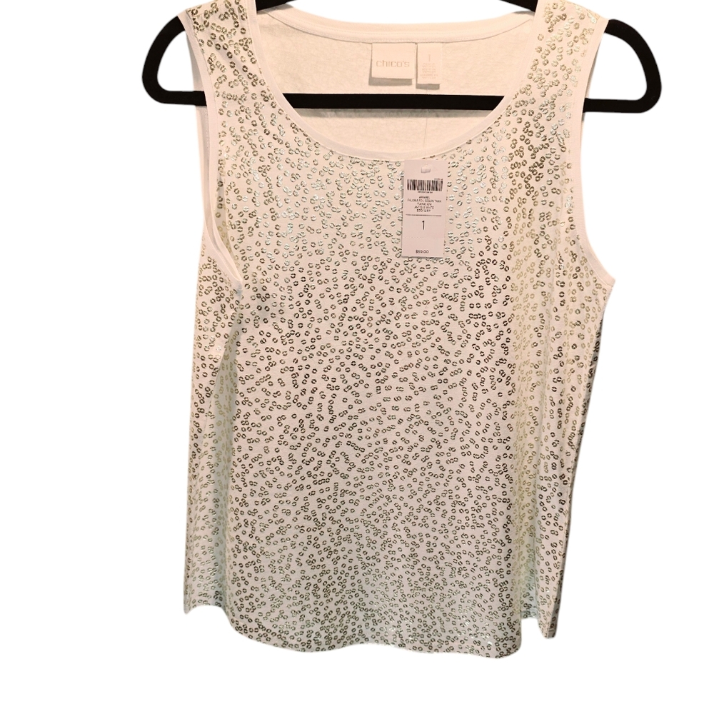 Chico's sz. Medium white tanktop with bling nwt